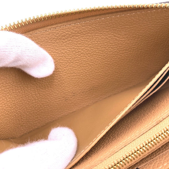 LOUIS VUITTON Long Wallet Purse M81460 leather beige Monogram Portefeuille Clemence Women Used Authentic