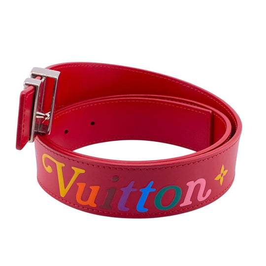 LOUIS VUITTON belt M096 Leather, Metal Red Monogram New Wave Santur Women(Unisex) 85/34 Used Authentic
