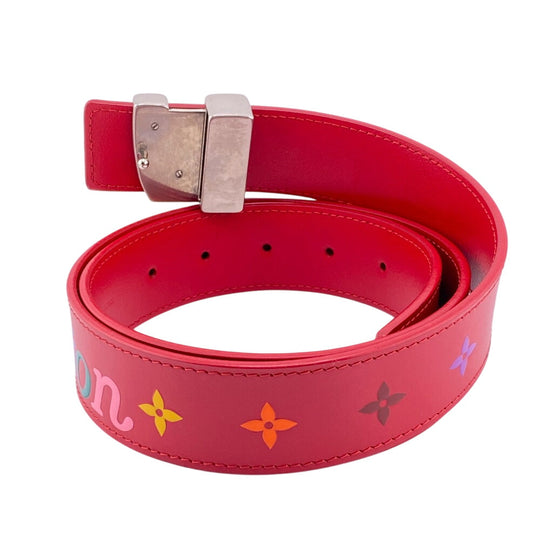 LOUIS VUITTON belt M096 Leather, Metal Red Monogram New Wave Santur Women(Unisex) 85/34 Used Authentic