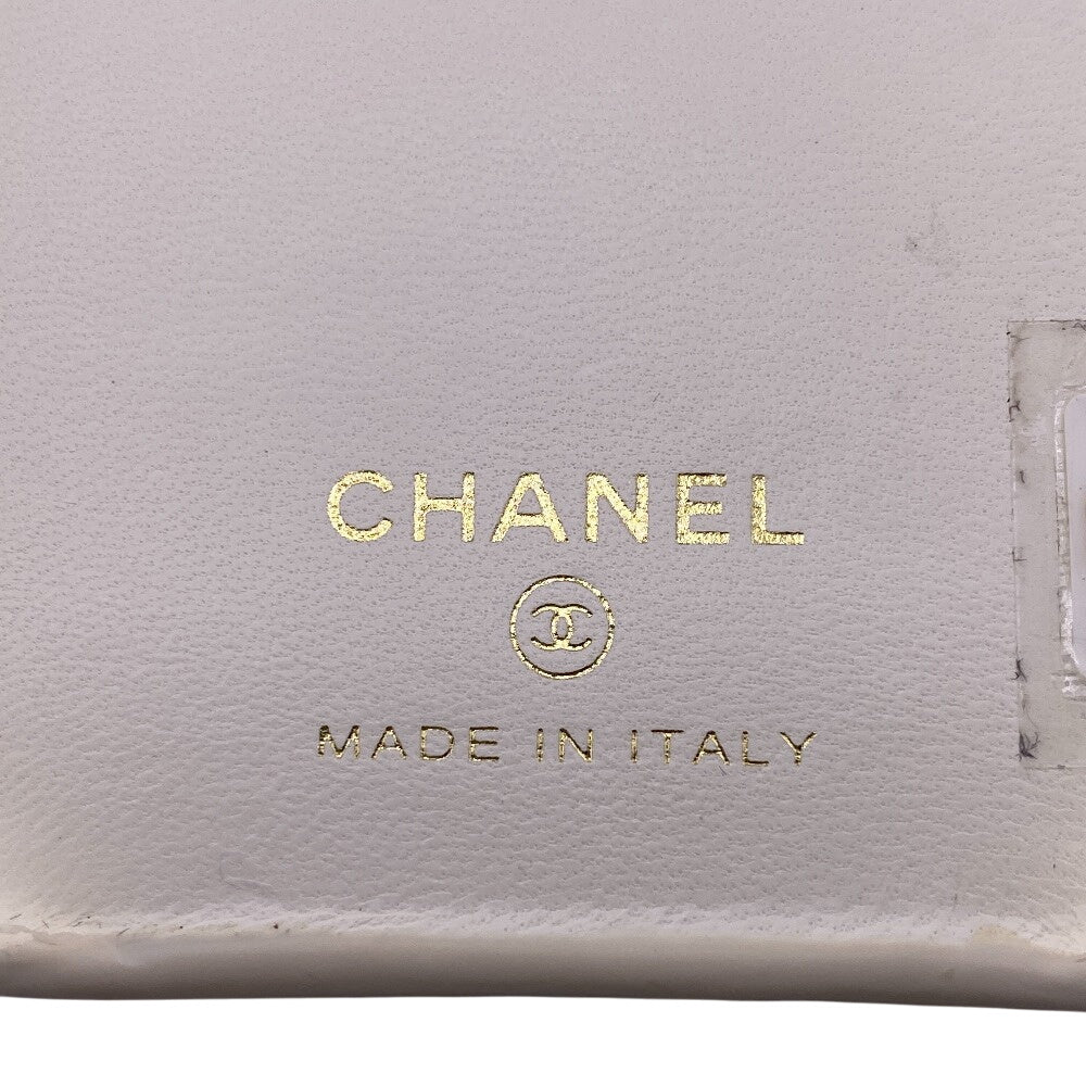 CHANEL iPhone case Leather, Lambskin white COCO Mark Matrasse iPhone14PRO Women Used Authentic