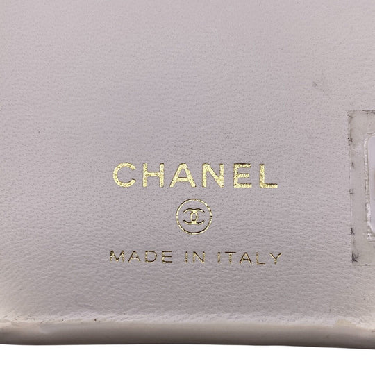 CHANEL iPhone case Leather, Lambskin white COCO Mark Matrasse iPhone14PRO Women Used Authentic