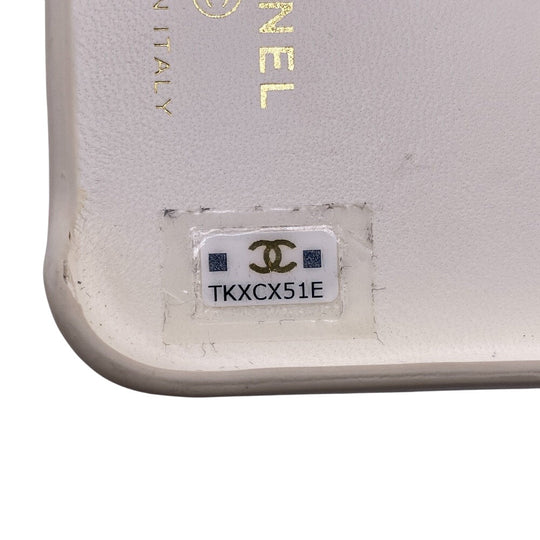 CHANEL iPhone case Leather, Lambskin white COCO Mark Matrasse iPhone14PRO Women Used Authentic