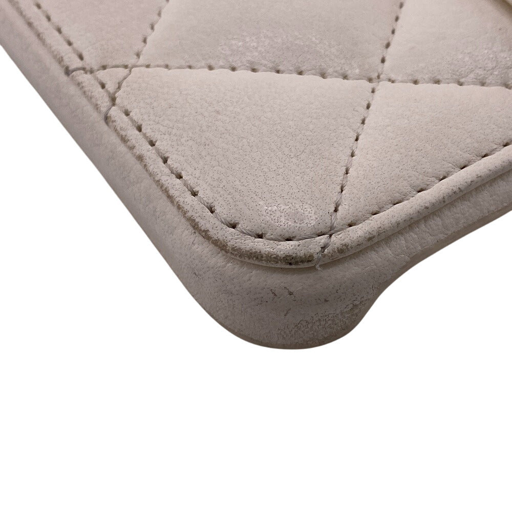CHANEL iPhone case Leather, Lambskin white COCO Mark Matrasse iPhone14PRO Women Used Authentic