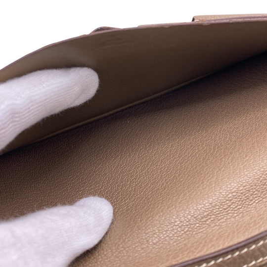 HERMES Bifold Wallet Chevre Mysore, Leather beige Hermes Bearn Soufflet Chevre Mysore Wallet Etoupe Gold Metal � O:2011 Women Used Authentic