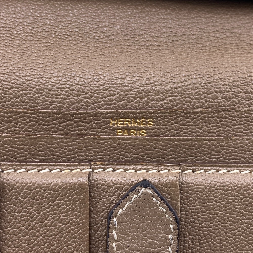 HERMES Bifold Wallet Chevre Mysore, Leather beige Hermes Bearn Soufflet Chevre Mysore Wallet Etoupe Gold Metal � O:2011 Women Used Authentic