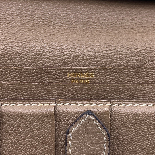 HERMES Bifold Wallet Chevre Mysore, Leather beige Hermes Bearn Soufflet Chevre Mysore Wallet Etoupe Gold Metal � O:2011 Women Used Authentic
