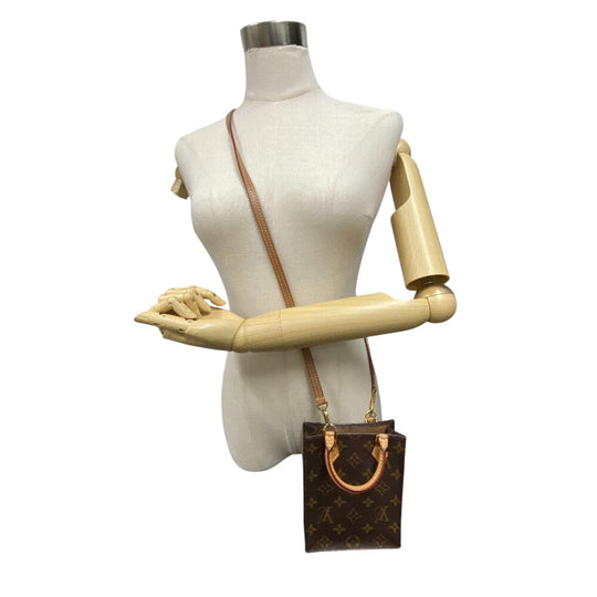 LOUIS VUITTON Shoulder Bag M69442 leather Brown Monogram Eclipse Petit Sac Plat Women Used Authentic