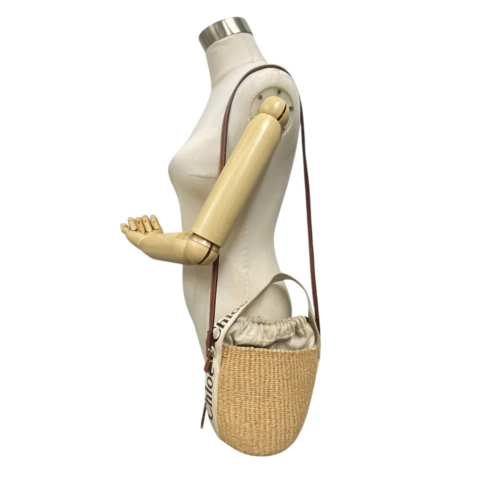 Chloe Shoulder Bag Leather, Paper beige Woody Small Basket Women Used Authentic
