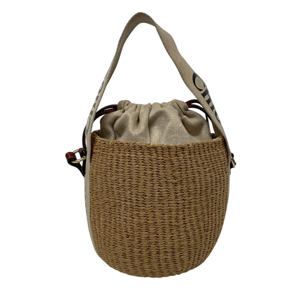 Chloe Shoulder Bag Leather, Paper beige Woody Small Basket Women Used Authentic