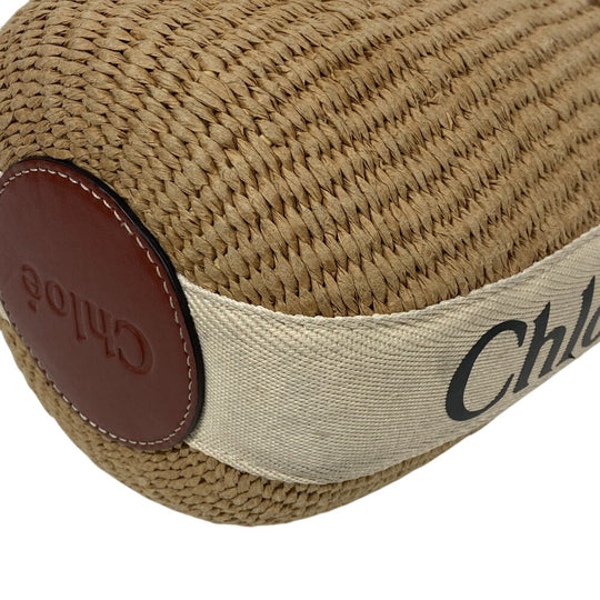 Chloe Shoulder Bag Leather, Paper beige Woody Small Basket Women Used Authentic