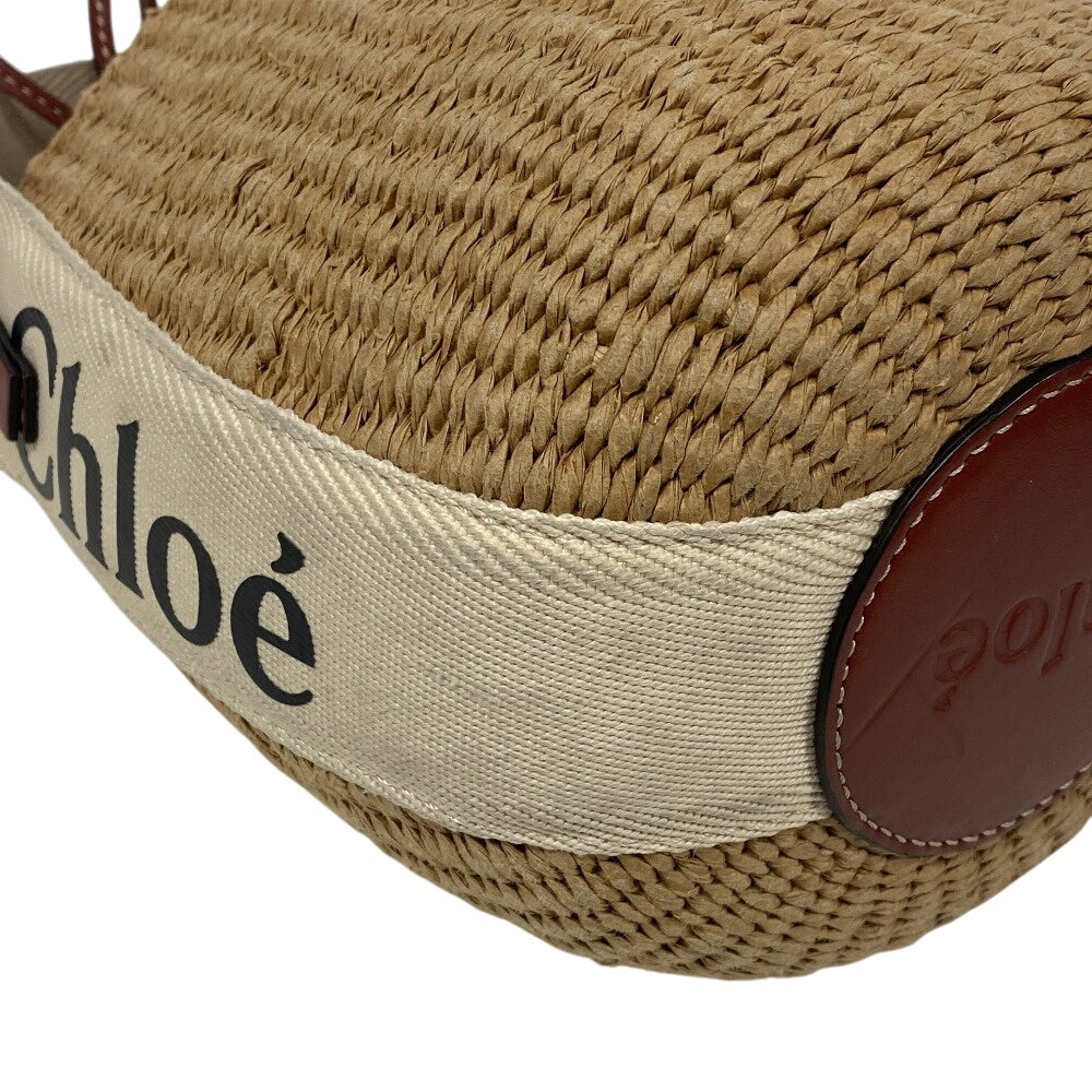 Chloe Shoulder Bag Leather, Paper beige Woody Small Basket Women Used Authentic