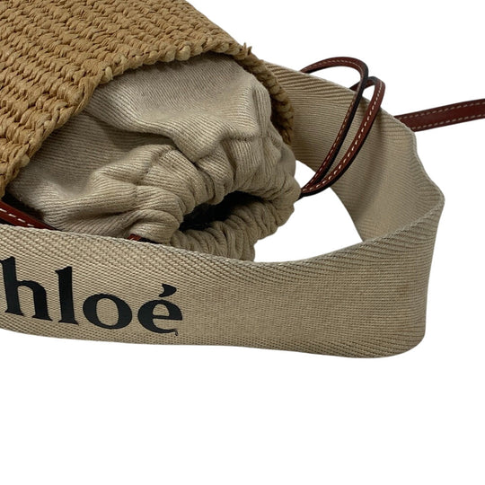 Chloe Shoulder Bag Leather, Paper beige Woody Small Basket Women Used Authentic