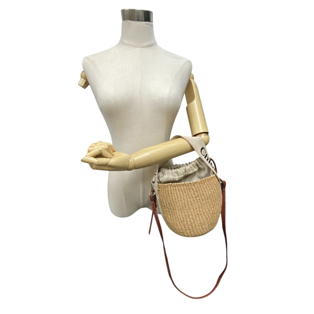 Chloe Shoulder Bag Leather, Paper beige Woody Small Basket Women Used Authentic