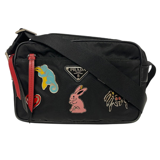 PRADA Shoulder Bag 1BC167 Nylon black Test Women Used Authentic