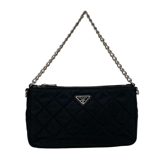 PRADA Handbag 1BH026 Nylon black Chain handbag Triangular plate test input Women Used Authentic