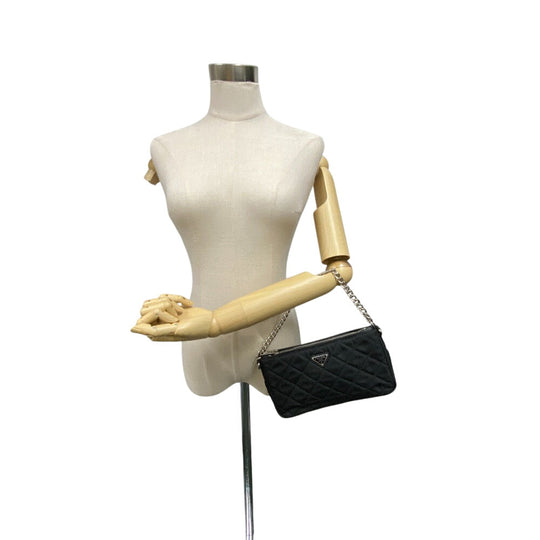 PRADA Handbag 1BH026 Nylon black Chain handbag Triangular plate test input Women Used Authentic