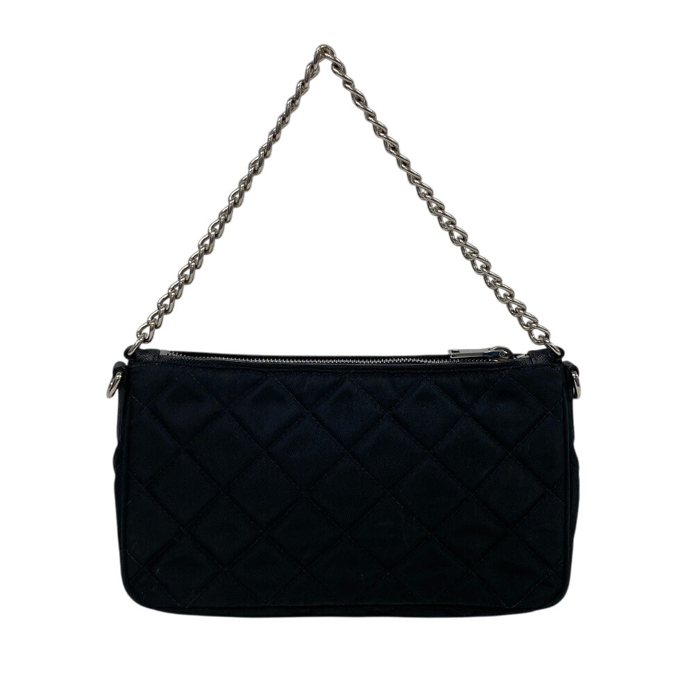 PRADA Handbag 1BH026 Nylon black Chain handbag Triangular plate test input Women Used Authentic