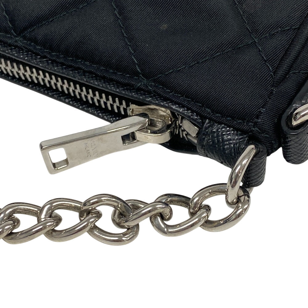 PRADA Handbag 1BH026 Nylon black Chain handbag Triangular plate test input Women Used Authentic