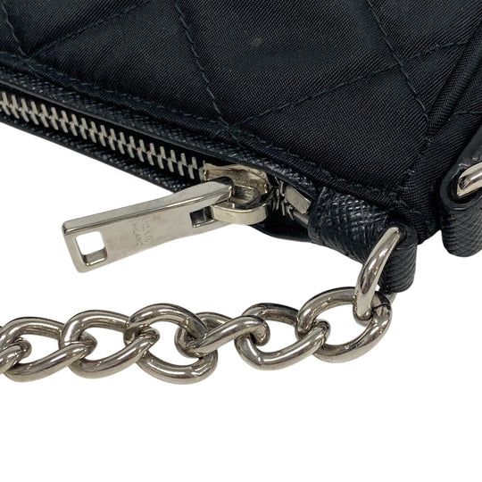 PRADA Handbag 1BH026 Nylon black Chain handbag Triangular plate test input Women Used Authentic
