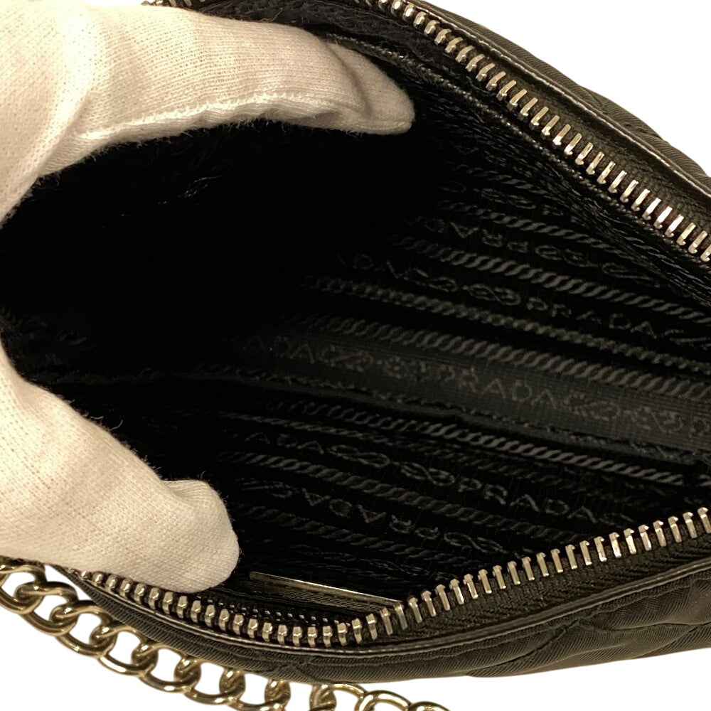 PRADA Handbag 1BH026 Nylon black Chain handbag Triangular plate test input Women Used Authentic