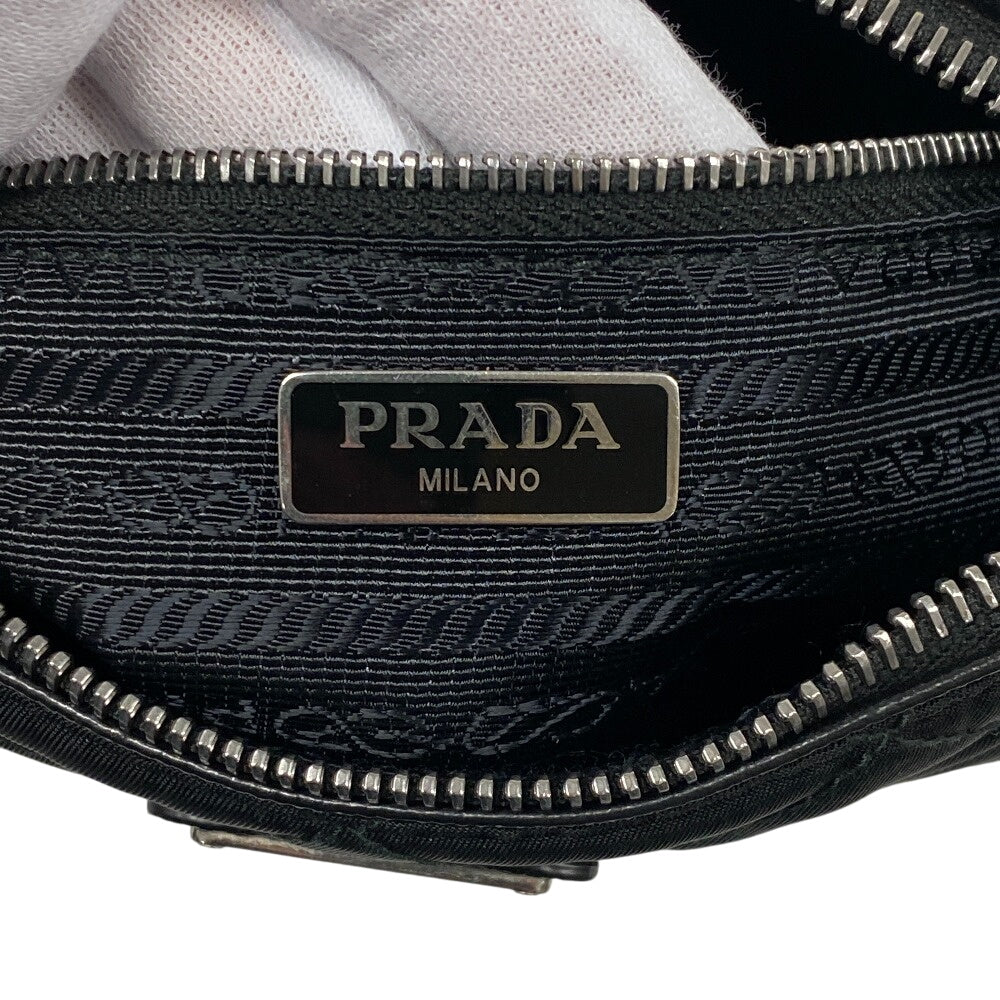 PRADA Handbag 1BH026 Nylon black Chain handbag Triangular plate test input Women Used Authentic