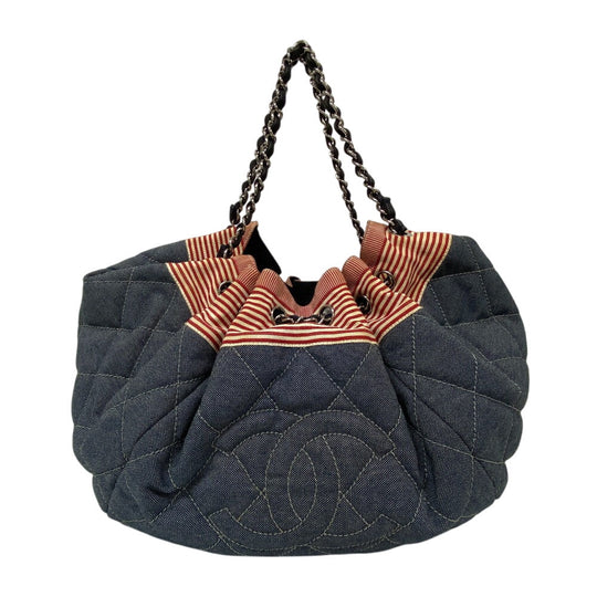 CHANEL Shoulder Bag canvas blue Coco Cabas Women Used Authentic