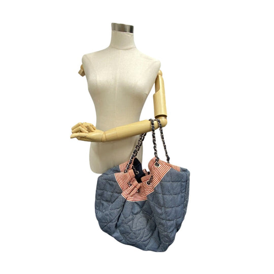 CHANEL Shoulder Bag canvas blue Coco Cabas Women Used Authentic