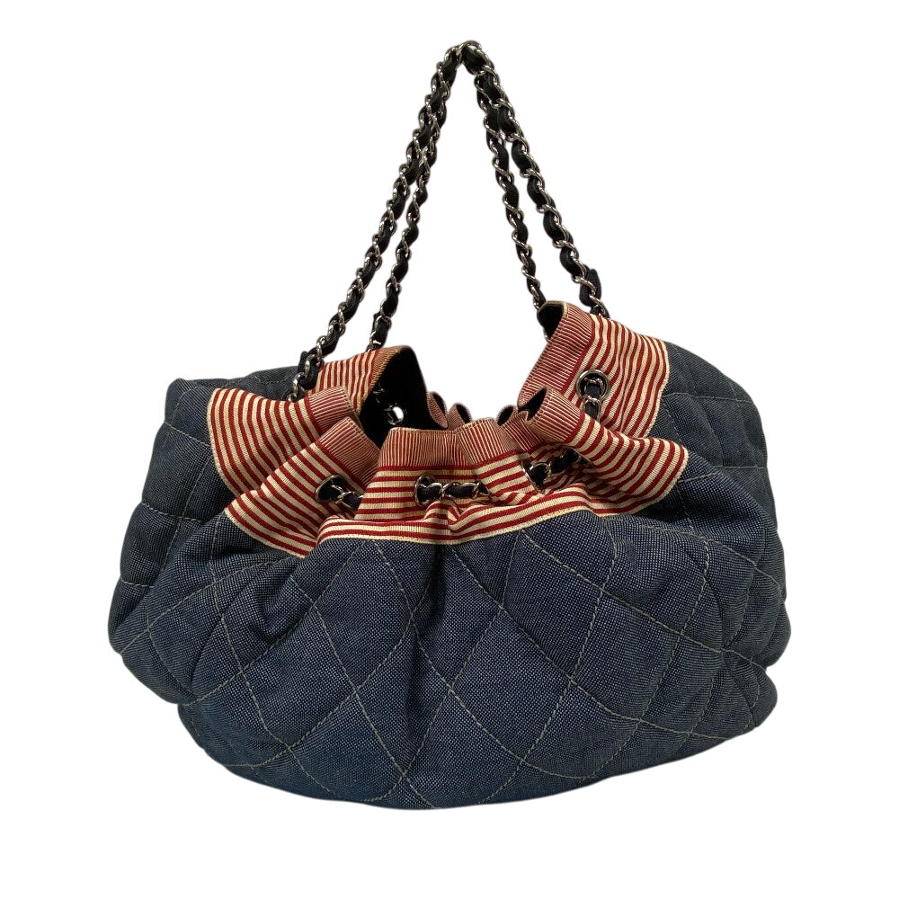 CHANEL Shoulder Bag canvas blue Coco Cabas Women Used Authentic