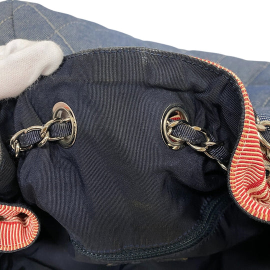 CHANEL Shoulder Bag canvas blue Coco Cabas Women Used Authentic