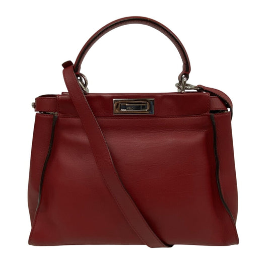 FENDI Handbag 8BN290 leather Red 2WAY Shoulder Bag Peek-a-boo regular Women Used Authentic