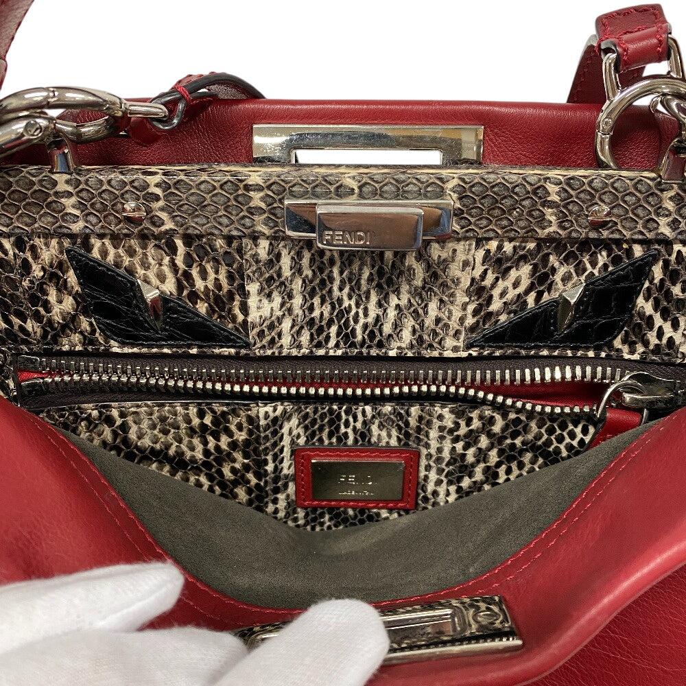 FENDI Handbag 8BN290 leather Red 2WAY Shoulder Bag Peek-a-boo regular Women Used Authentic