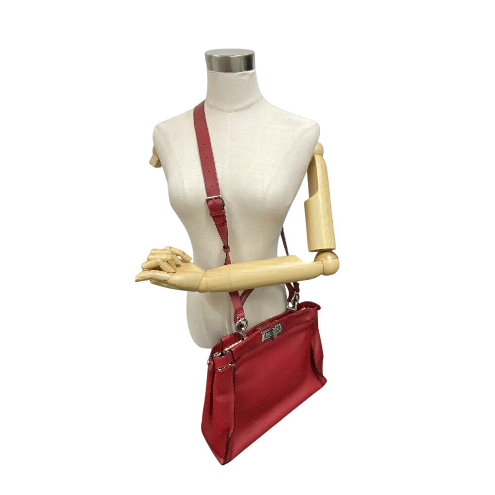 FENDI Handbag 8BN290 leather Red 2WAY Shoulder Bag Peek-a-boo regular Women Used Authentic