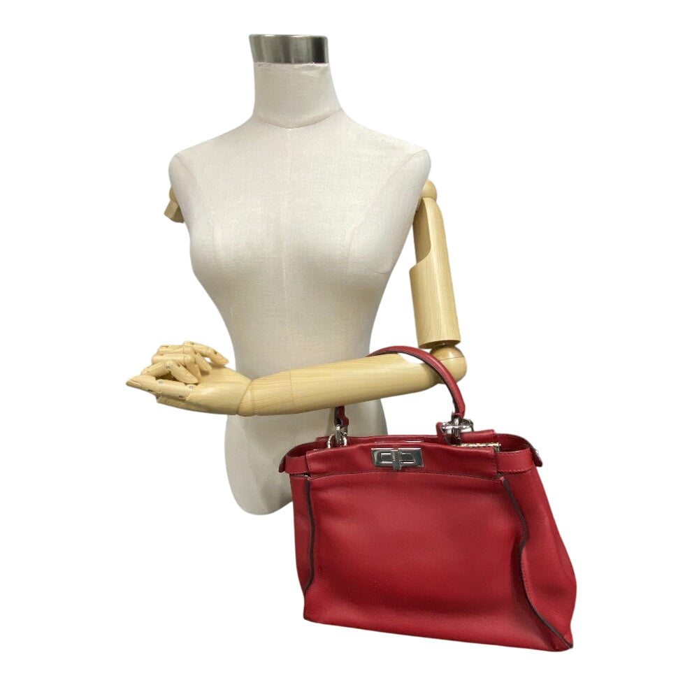 FENDI Handbag 8BN290 leather Red 2WAY Shoulder Bag Peek-a-boo regular Women Used Authentic