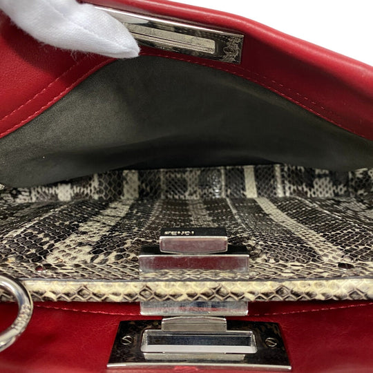 FENDI Handbag 8BN290 leather Red 2WAY Shoulder Bag Peek-a-boo regular Women Used Authentic
