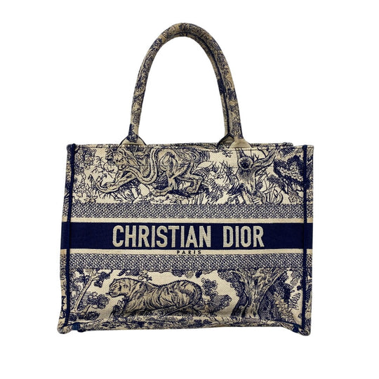 Christian Dior Tote Bag canvas white Toile de Jouy Embroidered Women Used Authentic
