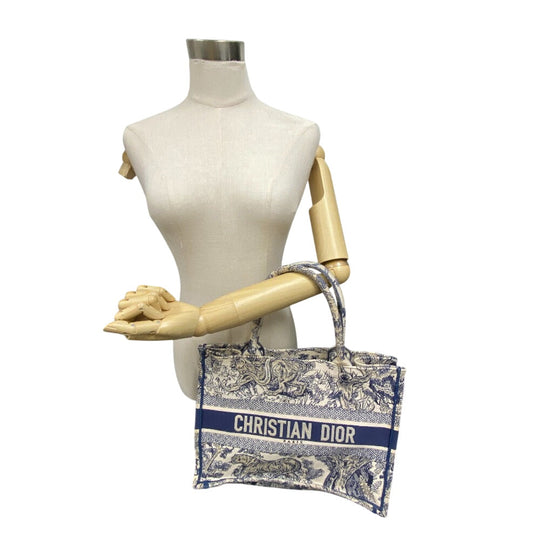 Christian Dior Tote Bag canvas white Toile de Jouy Embroidered Women Used Authentic