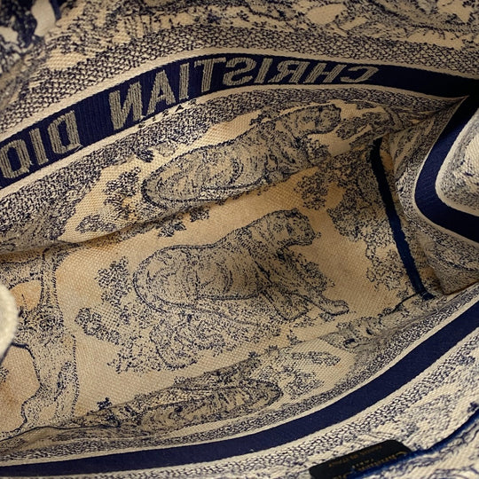 Christian Dior Tote Bag canvas white Toile de Jouy Embroidered Women Used Authentic