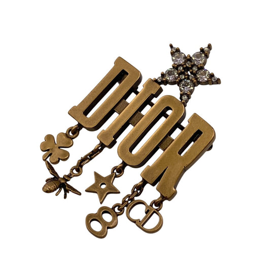 Dior Brooch Gold Plated, Rhinestone gold icon Women Used Authentic
