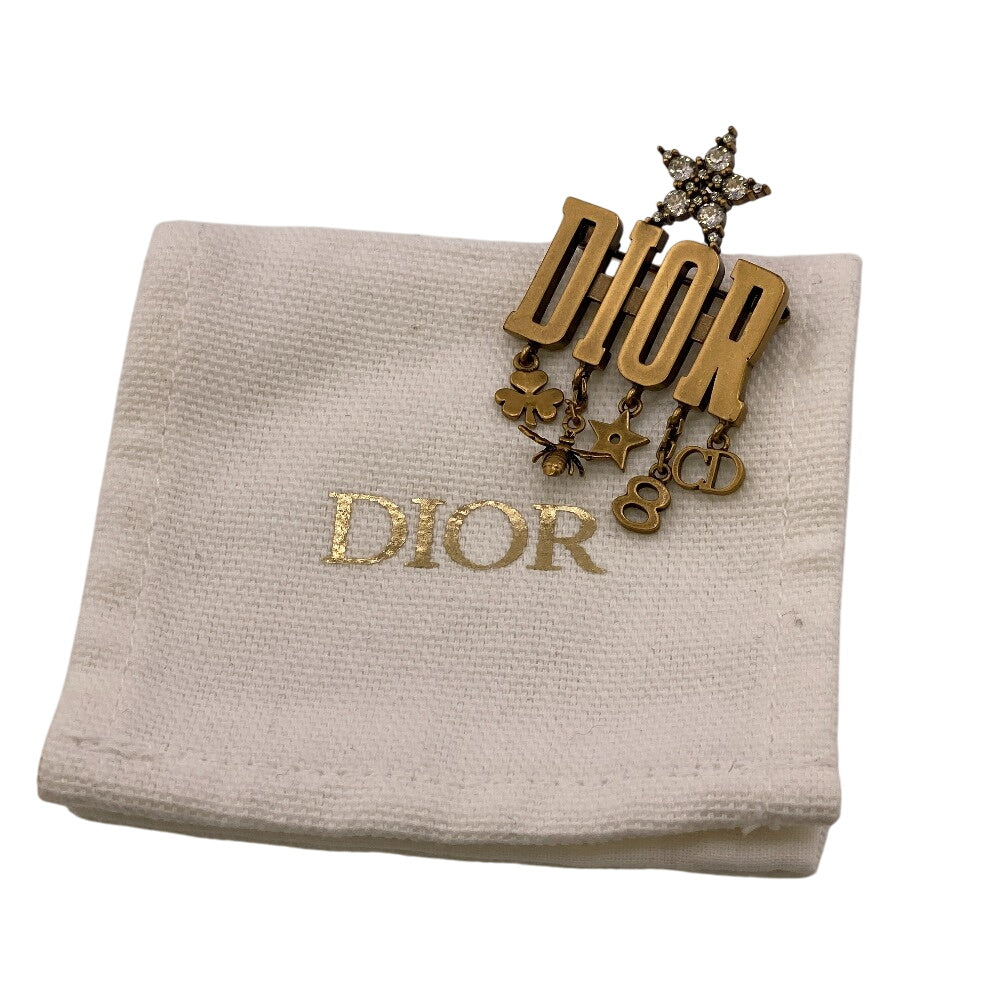 Dior Brooch Gold Plated, Rhinestone gold icon Women Used Authentic