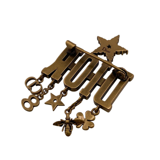 Dior Brooch Gold Plated, Rhinestone gold icon Women Used Authentic