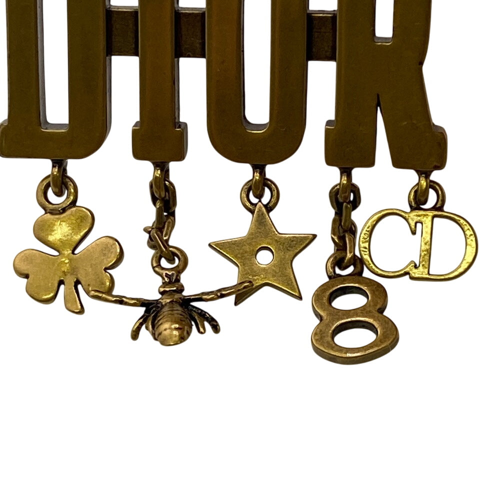 Dior Brooch Gold Plated, Rhinestone gold icon Women Used Authentic