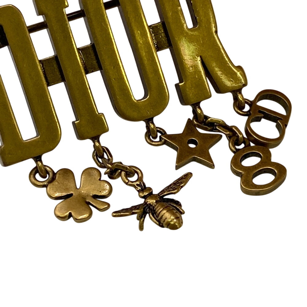 Dior Brooch Gold Plated, Rhinestone gold icon Women Used Authentic
