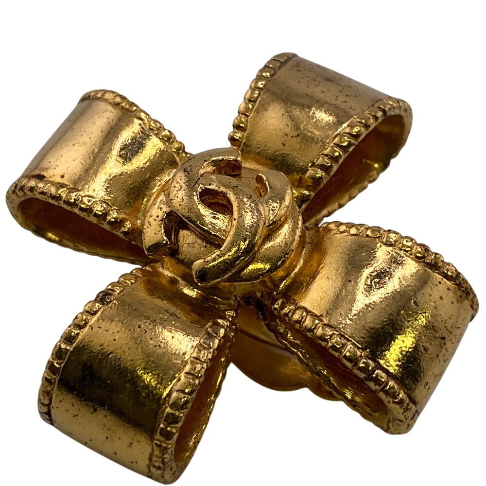 CHANEL Earring Gold Plated gold 97A COCO Mark Ribbon Women Used Authentic