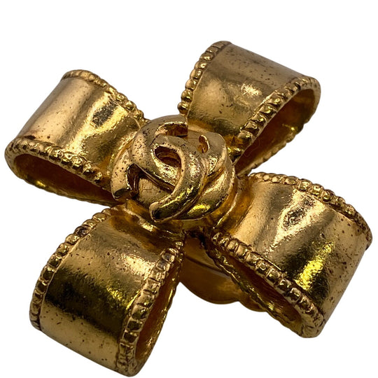 CHANEL Earring Gold Plated gold 97A COCO Mark Ribbon Women Used Authentic