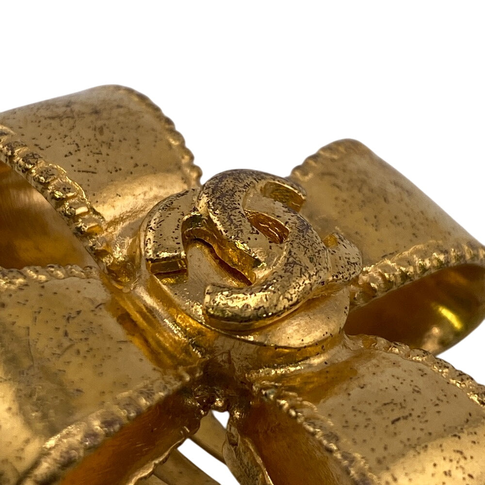 CHANEL Earring Gold Plated gold 97A COCO Mark Ribbon Women Used Authentic