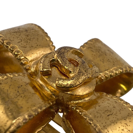 CHANEL Earring Gold Plated gold 97A COCO Mark Ribbon Women Used Authentic