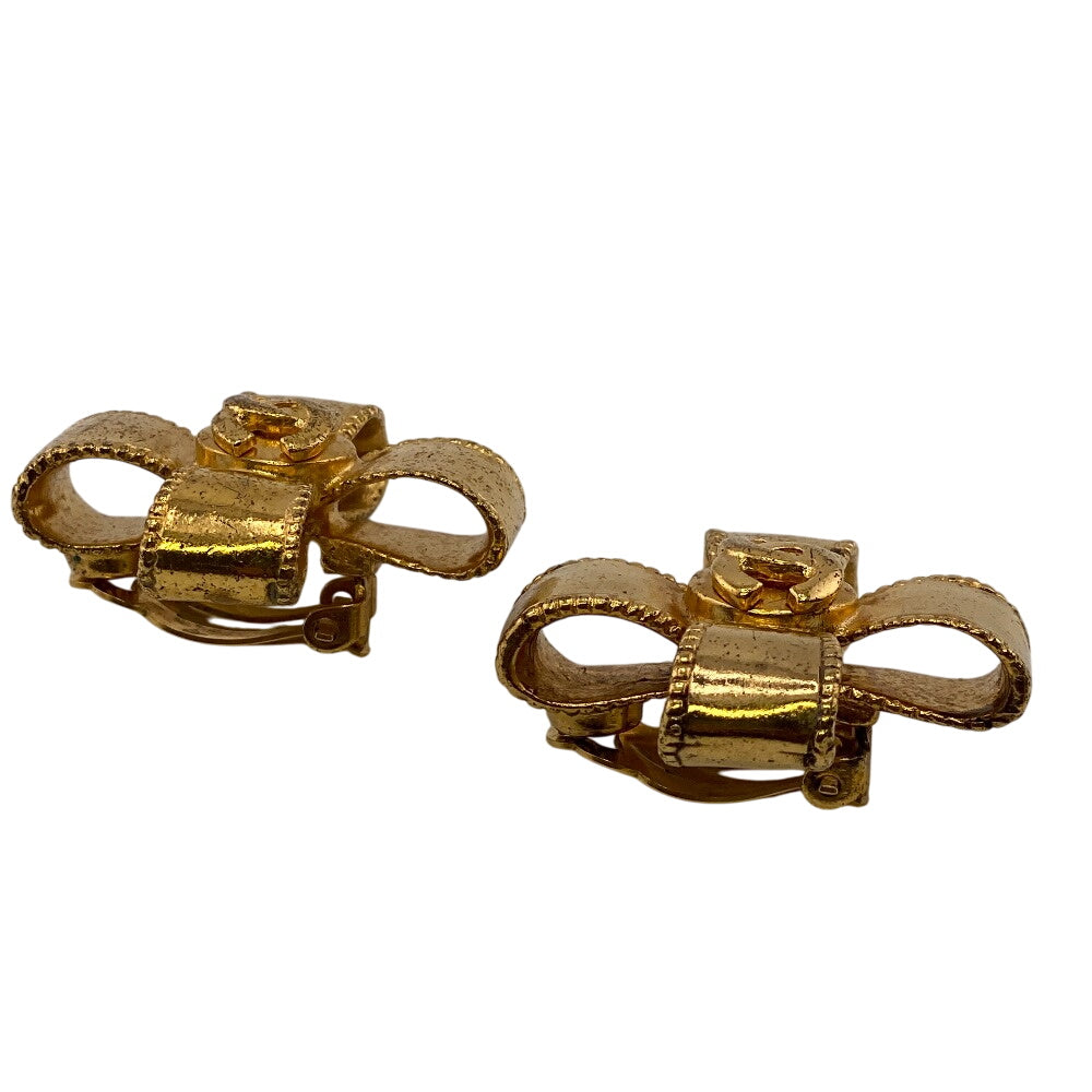 CHANEL Earring Gold Plated gold 97A COCO Mark Ribbon Women Used Authentic