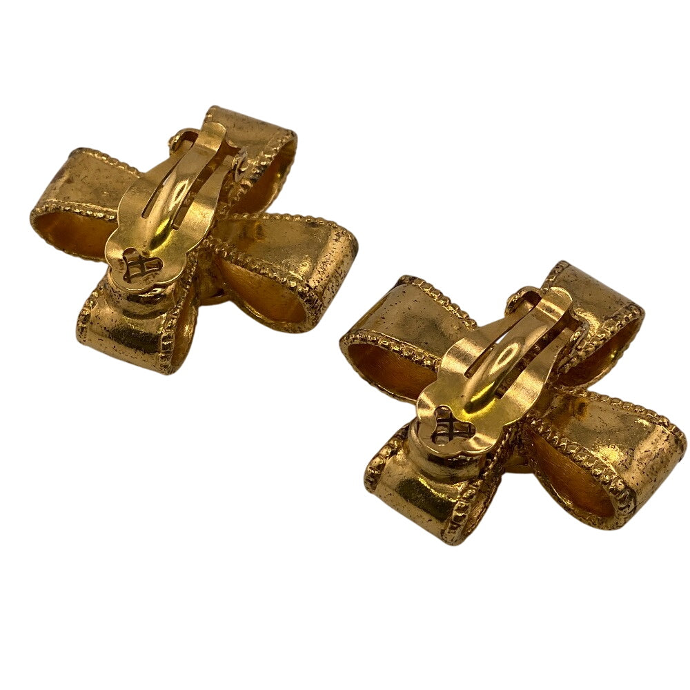 CHANEL Earring Gold Plated gold 97A COCO Mark Ribbon Women Used Authentic