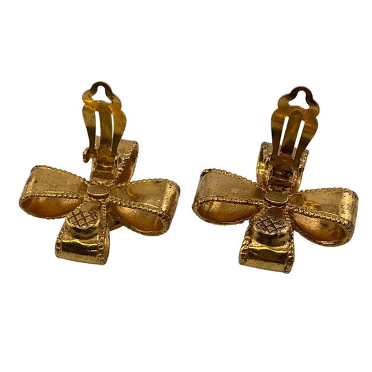 CHANEL Earring Gold Plated gold 97A COCO Mark Ribbon Women Used Authentic
