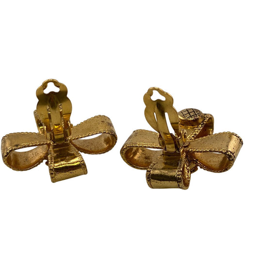 CHANEL Earring Gold Plated gold 97A COCO Mark Ribbon Women Used Authentic